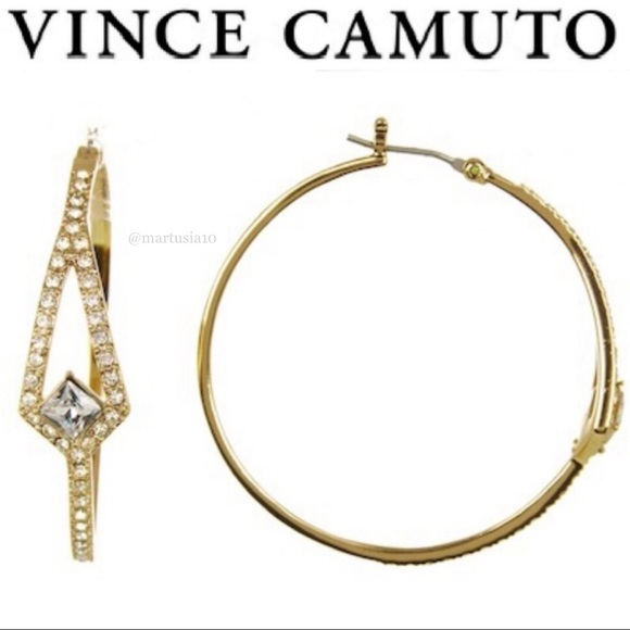 Vince Camuto Crystal Pave Gold Hoop Earrings - Picture 1 of 2